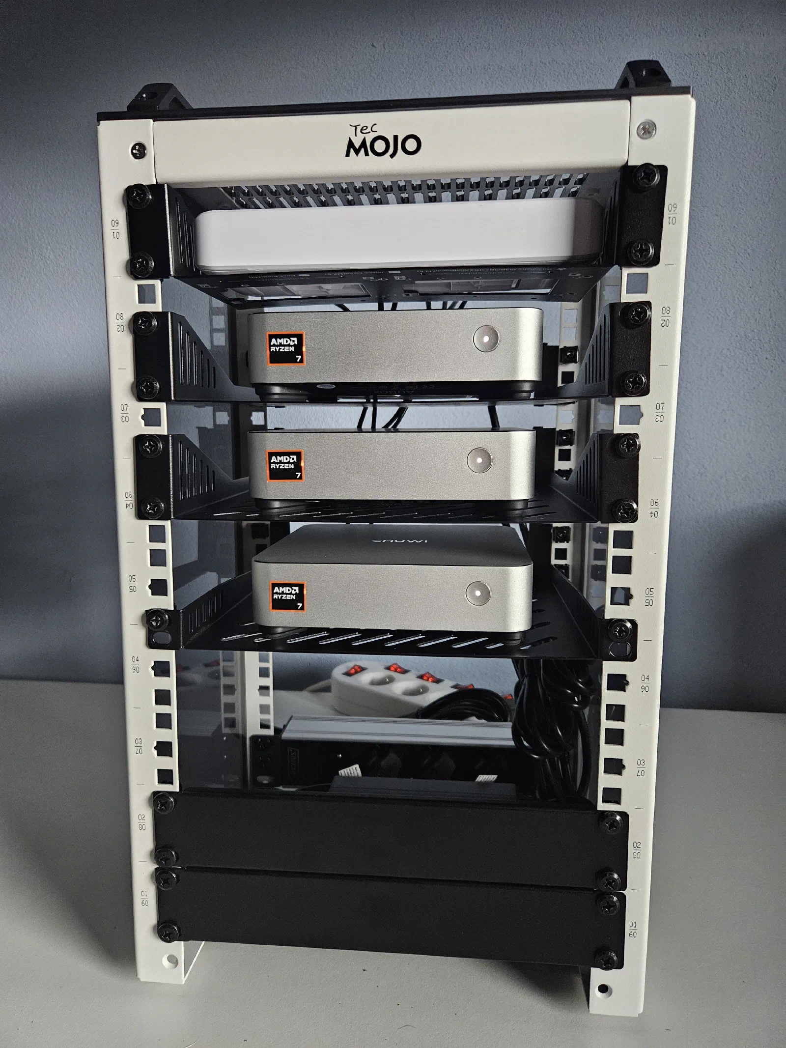 Homelab front view with everything connected