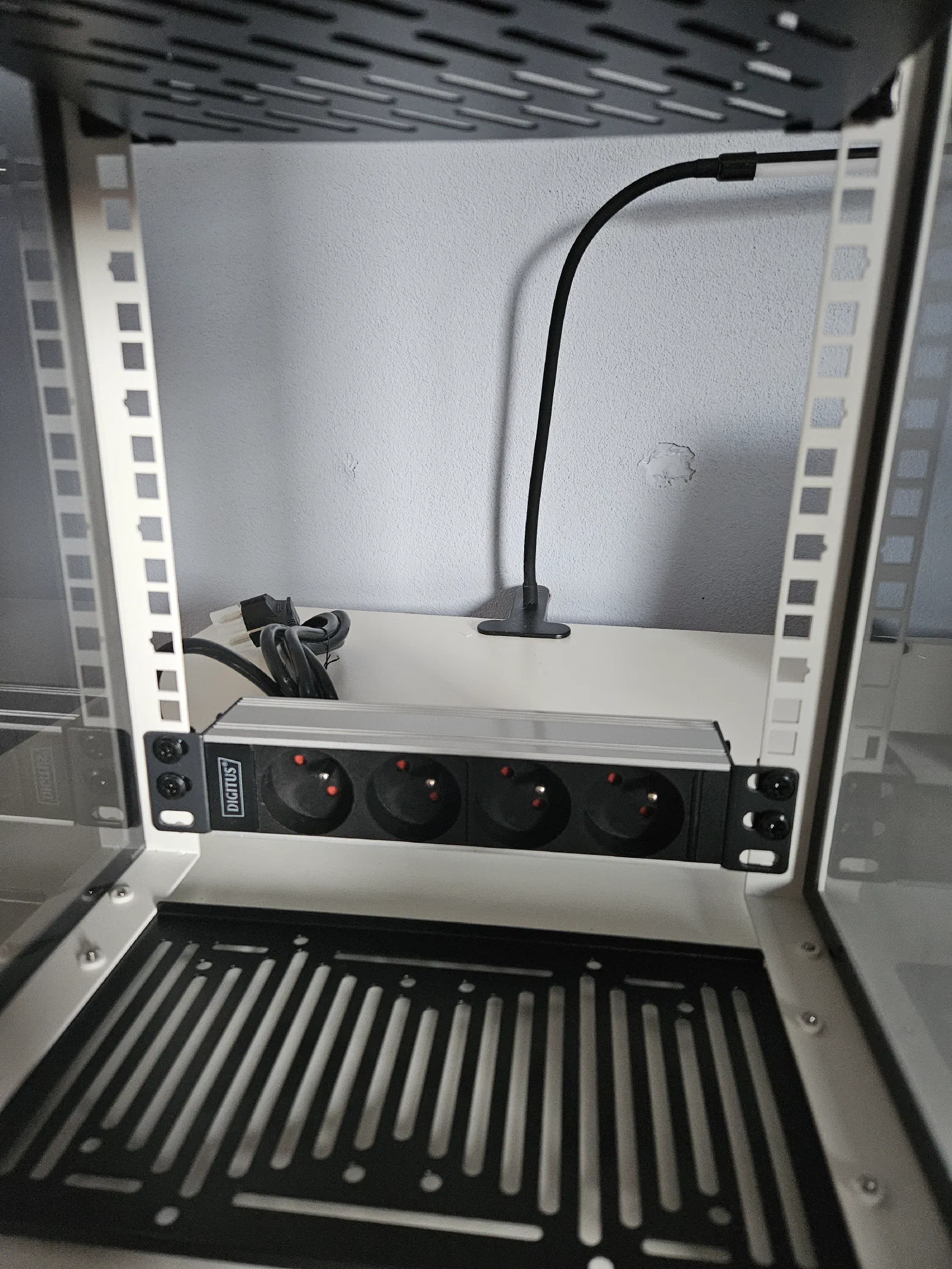 Power strip installed in the rack